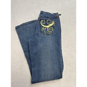 Paco Jeans Jeans Womens13 Blue Mid Rise Bootcut Gold Embellished Denim Stretch